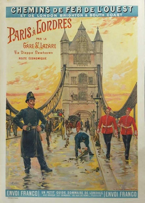 Vintage Travel 'London from Paris', France, Reproduction Classic Vintage Art Nouveau Travel Poster