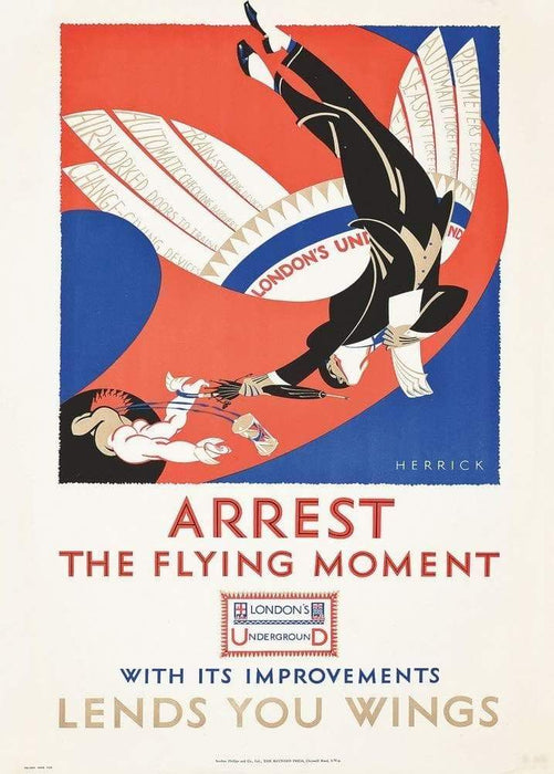 Vintage London Underground 'Arrest The Flying Moment' 1924, Reproduction Classic Art Deco English Travel Poster