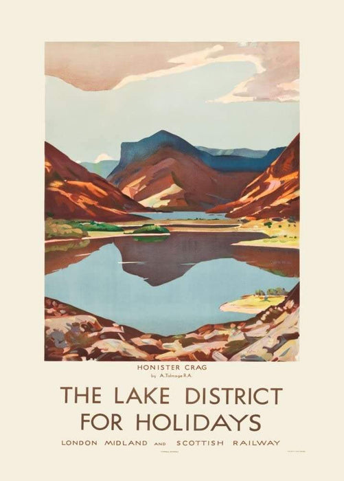 Vintage Travel England 'The Lake District for Holidays with London Midland and Scottish Railway', 1930's, Reproduction Vintage Art Deco Travel Poster