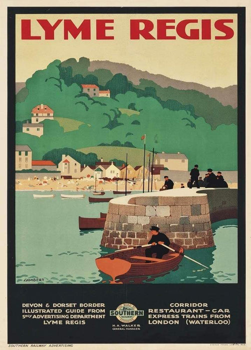 Vintage Travel England 'Lyme Regis with Southern Railways', 1926, Reproduction Art Deco Vintage English Travel Poster