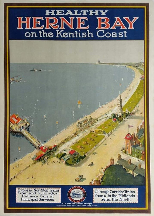 Vintage Travel England 'Herne Bay', 1920, Reproduction Art Deco Vintage English Travel Poster