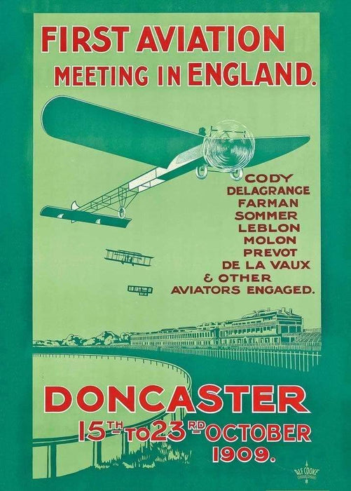 Vintage Travel England 'Doncaster First Aviation Meet in England', 1909, Reproduction Vintage English Travel Poster