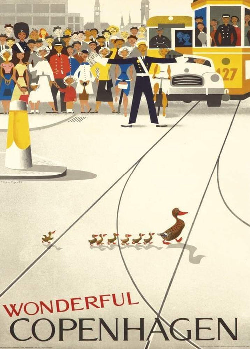 Vintage Travel Denmark 'Copenhagen', 1953, Reproduction Vintage Art Deco Travel Poster
