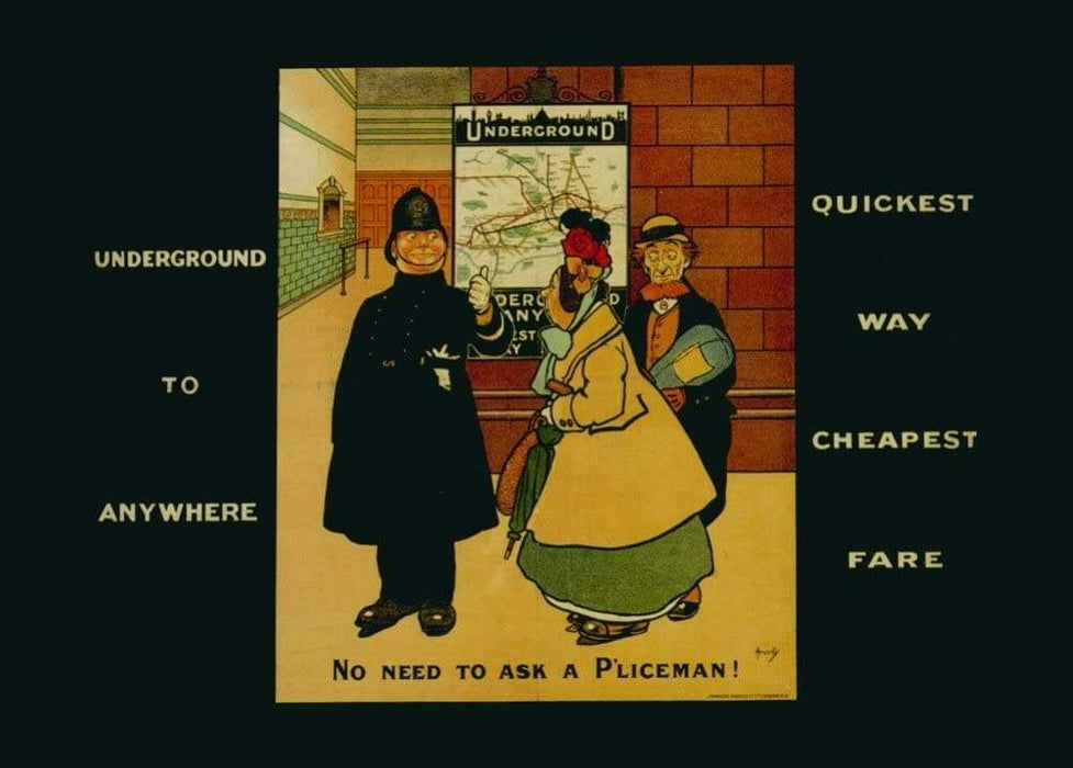 Vintage London Underground 'No Need to Ask a Policeman', 1908, by John Hassall, Reproduction Vintage Travel Poster