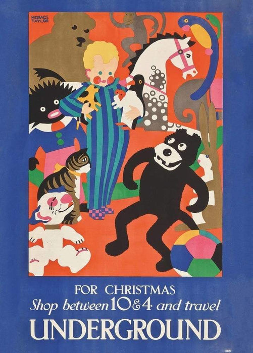 Vintage London Underground 'for Christmas Shop Between Ten and Four', by Horace Taylor, 1881-1934, Reproduction Classic Art Deco English Travel Poster