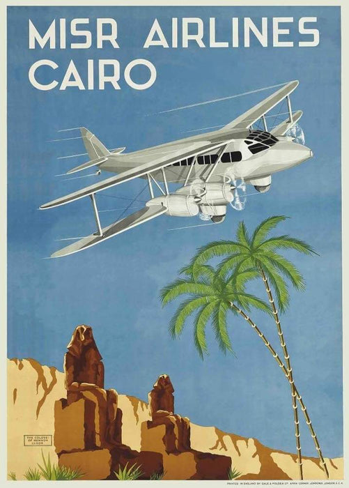 Vintage Travel Egypt 'Cairo with MISR Airlines', 1934, Reproduction Vintage Art Deco Travel Poster