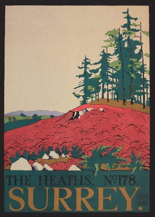 Vintage Travel England 'Surrey and The Heaths', 1915, Edward McKnight Kauffer, Reproduction Vintage Art Deco Travel Poster