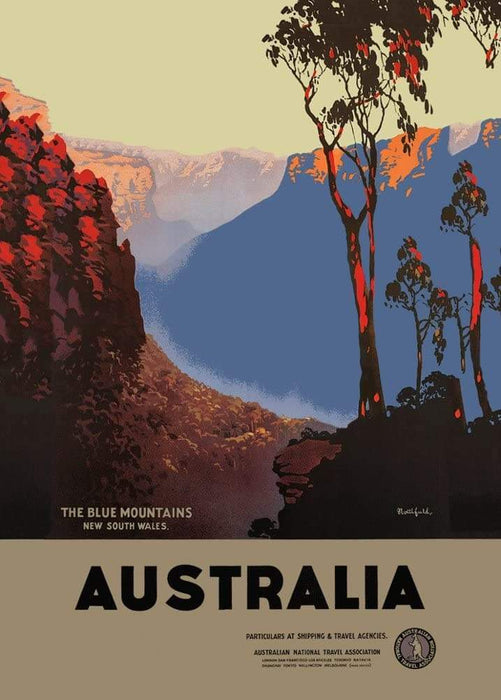 Vintage Travel Australia 'Blue Mountains in New South Wales', Australia, Circa. 1930's, Reproduction Vintage Art Deco Travel Poster