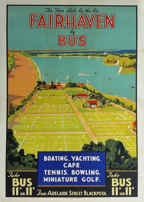Vintage Travel England 'Fairhaven by Bus', 1930, Reproduction Vintage English Art Deco Travel Poster