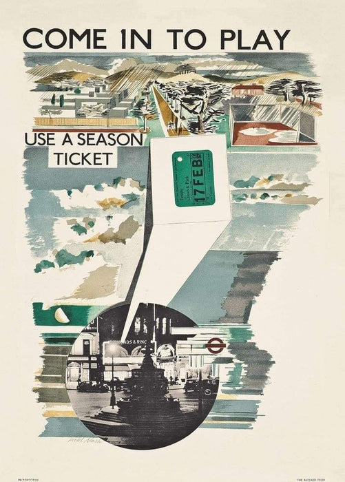 Vintage London Underground 'Come Out to Play', 1936, Paul Nash (1889-1946), Reproduction Art Deco Vintage English Travel Poster