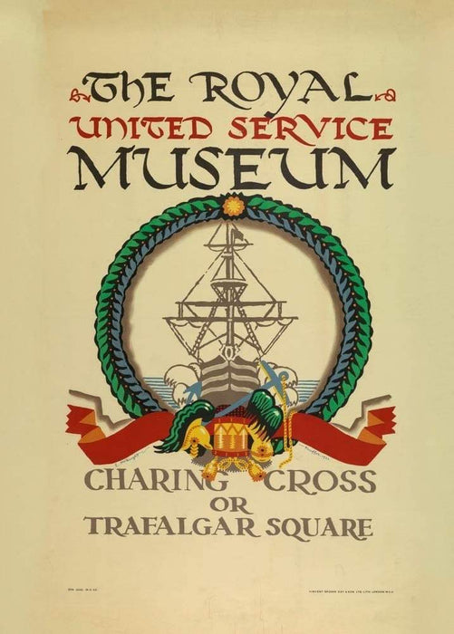 Vintage London Underground 'Royal United Service Museum', 1921, Edward McKnight Kauffer, Reproduction Vintage Art Deco English Travel Poster