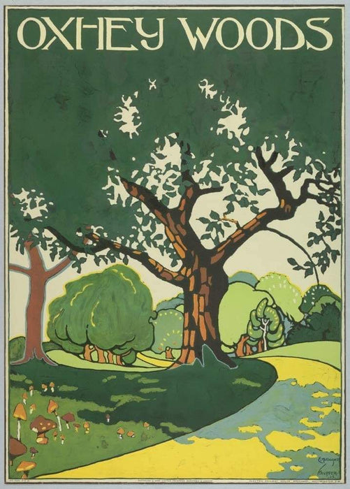 Vintage London Underground 'Oxhey Woods', 1915, Edward McKnight Kauffer, Reproduction Classic English Travel Poster