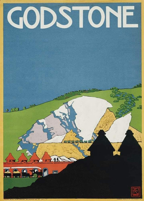 Vintage Travel England 'Godstone', 1916, Edward McKnight Kauffer, Reproduction Vintage English Travel Poster