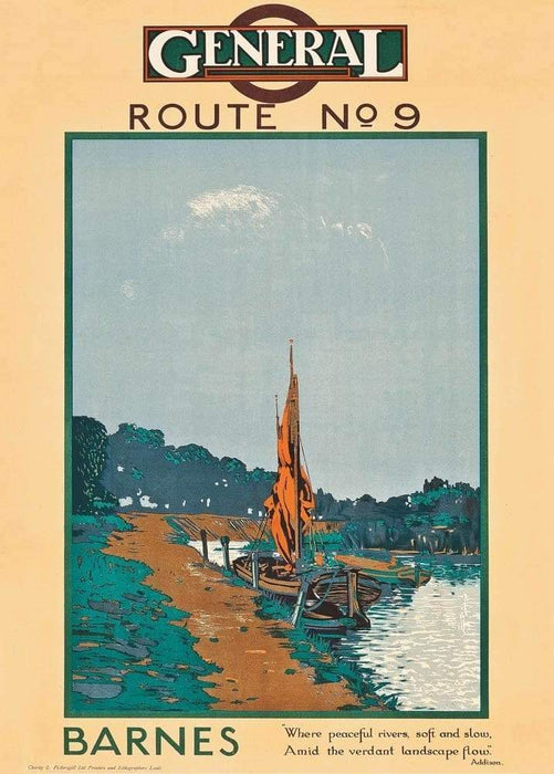 Vintage London Underground 'Visit Barnes', 1919, Reproduction Classic Art Deco English Travel Poster