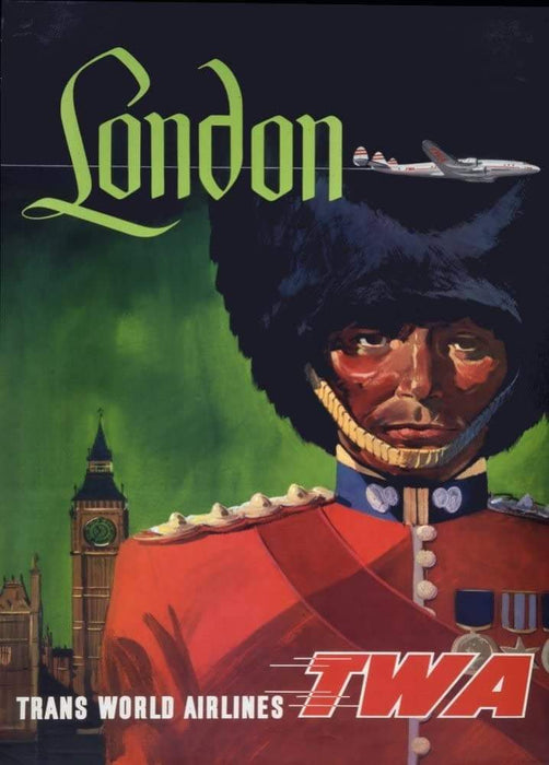 Vintage Travel England 'London with TWA', Circa. 1950-60's, Reproduction Vintage Travel Poster