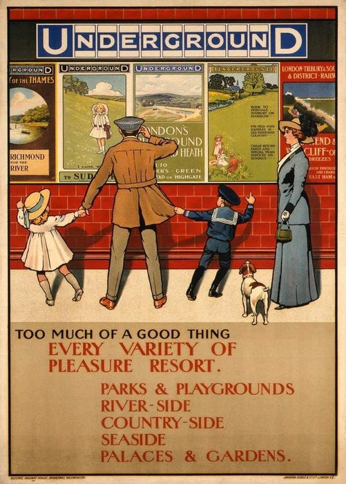 Vintage London Underground 'Too Much of a Good Thing', 1910, Reproduction Classic English Travel Poster