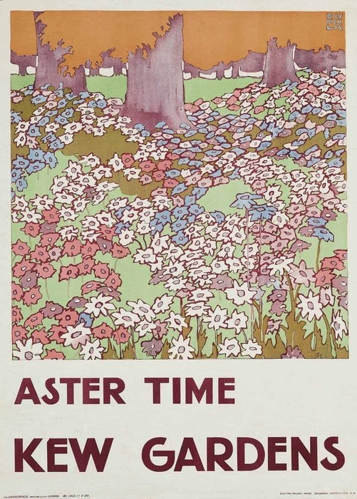 Vintage London Underground 'Kew Gardens Aster Time', 1920, Edward McKnight Kauffer, Reproduction Vintage Art Deco Travel Poster
