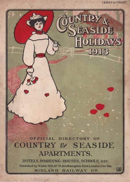 Vintage Travel England 'Country and Seaside Holidays with Midland Railways', 1913, Reproduction Vintage Art Nouveau Travel Poster