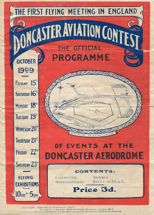 Vintage Travel England 'Doncaster Aviation Contest. The First Flying Meeting in England', 1909, Reproduction Vintage Travel Poster