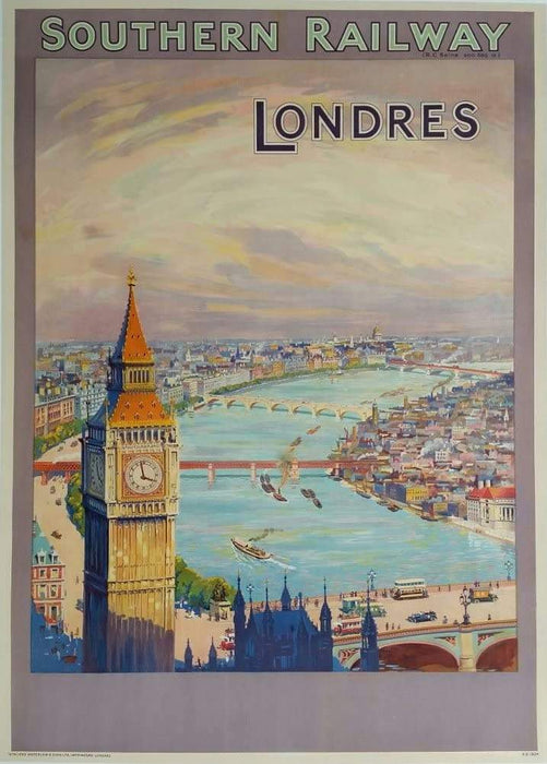 Vintage Travel England 'London with Southern Railways', 1924, Reproduction Vintage Art Deco Travel Poster