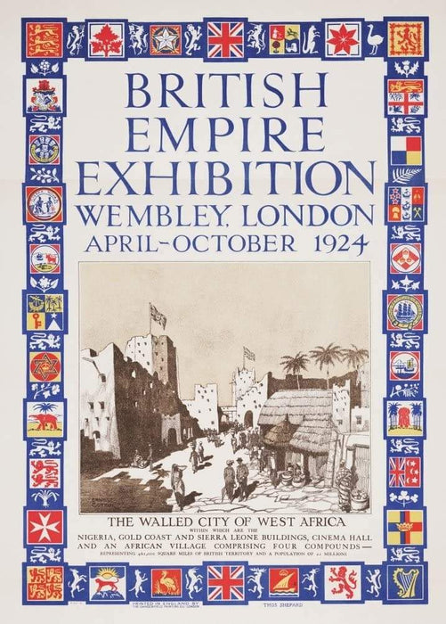 Vintage Travel England 'British Empire Exhibition, Wembley, London. The Walled City of West Africa', 1924, Reproduction Vintage Art Deco Travel Poster