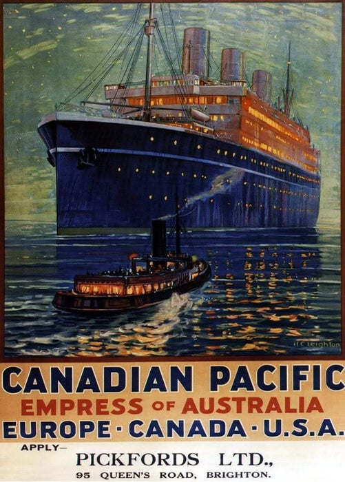 Vintage Travel Canada 'Canadian Pacific Also to Europe and America on The Empress of Australia', 1920-30's, Reproduction Vintage Art Deco Poster