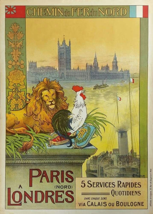 Vintage Travel 'London from Paris', France, Reproduction Classic Vintage Travel Poster