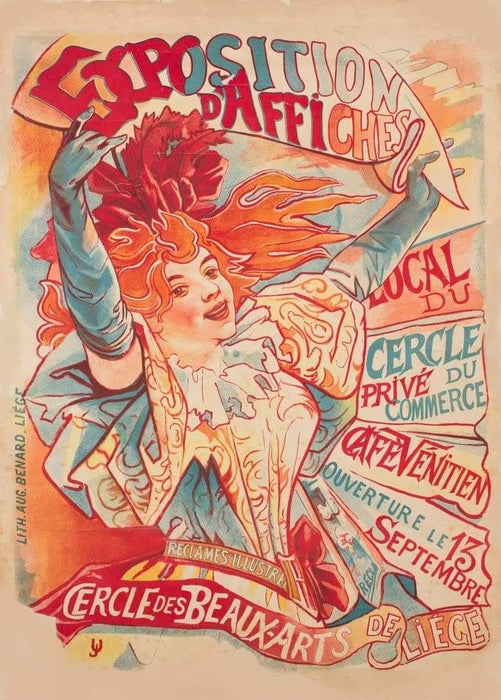 Vintage Travel Belgium 'Liege Exposition D'Affiches Cercle des Beaux-Arts de Liege', Belgium, 1896, Reproduction Vintage Art Nouveau Travel Poster