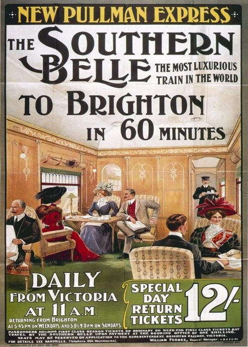Vintage Travel England 'Brighton on The Southern Belle with New Pullman Express', 1909, Reproduction Vintage Travel Poster