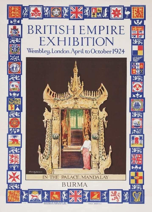 Vintage Travel England 'British Empire Exhibition, Wembley, London. The Palace, Mandalay, Burma', 1924, Reproduction Vintage Art Deco Travel Poster