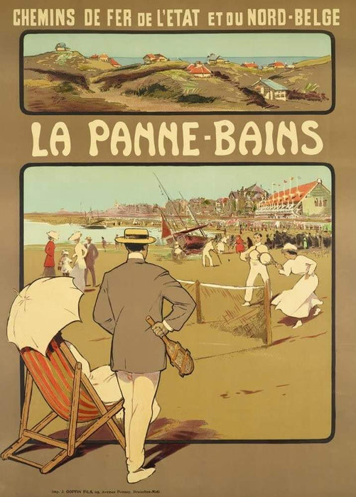 Vintage Travel Belgium 'La Panne-Baines', Belgium, 1912, Reproduction Vintage Art Nouveau Travel Poster