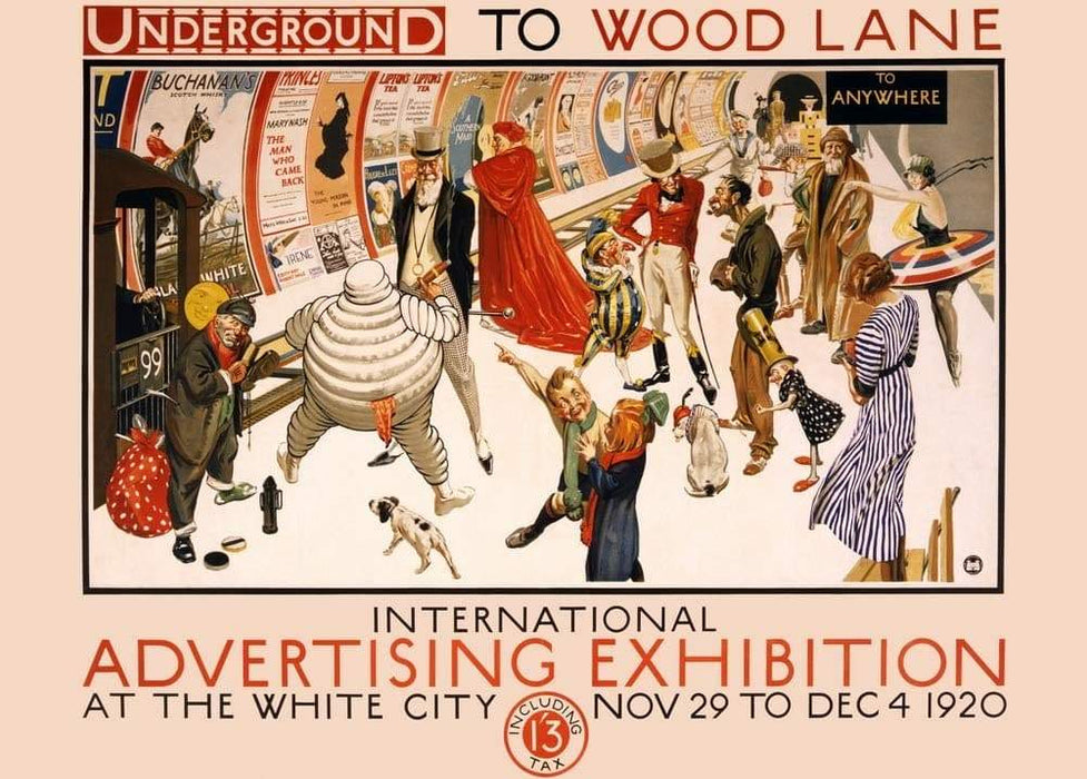 Vintage London Underground 'Wood Lane Exhibition', England, 1920, Reproduction Vintage Art Deco Travel Poster