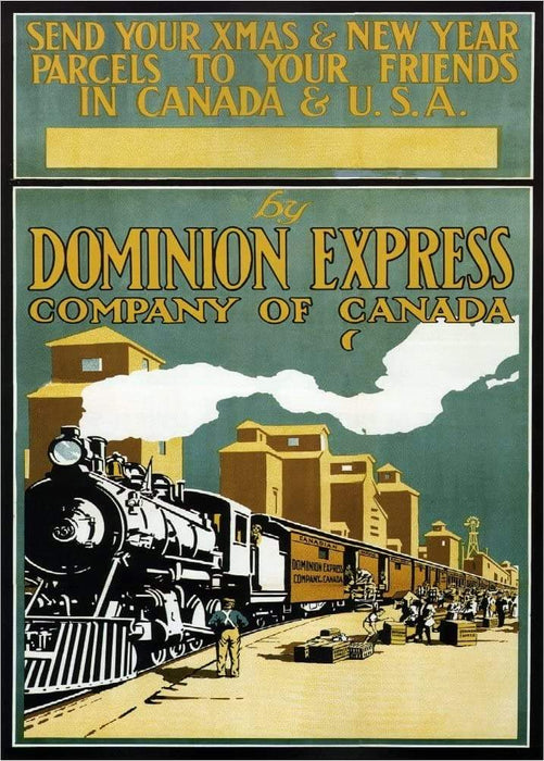 Vintage Travel Canada 'Send Your Christmas and New Year Parcels Dominion Express', 1920's, Reproduction Vintage Art Deco Travel Poster