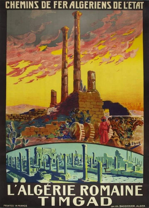 Vintage Travel Algeria 'Romaine and Timgad', Algeria, 1925, Reproduction Vintage Art Deco Travel Poster