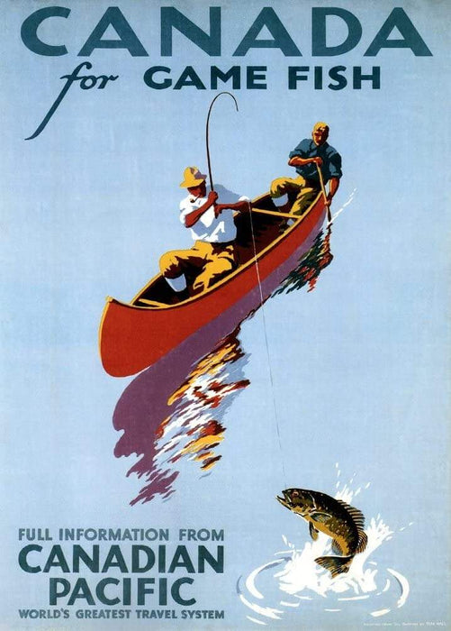 Vintage Travel Canada 'Game Fish with Canadian Pacific', 1939, Reproduction Vintage Art Deco Travel Poster
