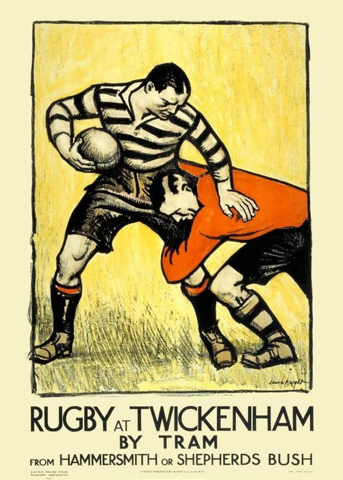 Vintage London Underground 'Rugby at Twickenham', 1921, Reproduction Vintage Art Deco English Travel Poster