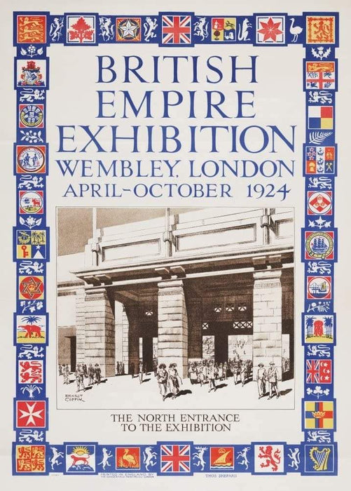 Vintage Travel England 'British Empire Exhibition, Wembley, London. North Entrabe to The Exhibition', 1924, Reproduction Vintage Art Deco Travel Poster