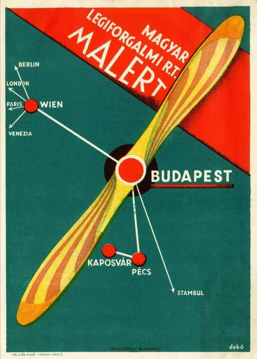 Vintage Travel Hungary 'Budapest to England, Germany, France, Italy, Turkey and Austria', Circa 1930's, Reproduction Vintage Art Deco Travel Poster
