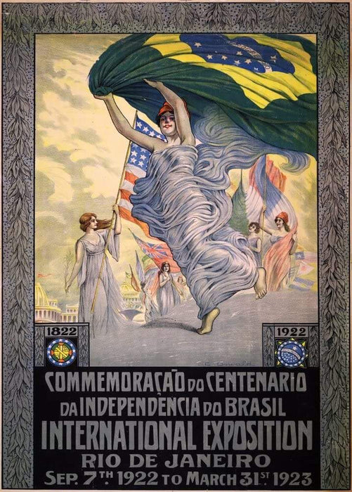 Vintage Travel Brazil 'Rio de Janeiro Exhibition for One-Hundred Years of Independence', Brazil, 1923, Reproduction Vintage Art Deco Travel Poster