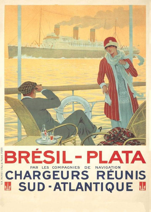 Vintage Travel Argentina 'Bresil to Plata', France, 1920-30's, Reproduction Vintage Art Deco Travel Poster