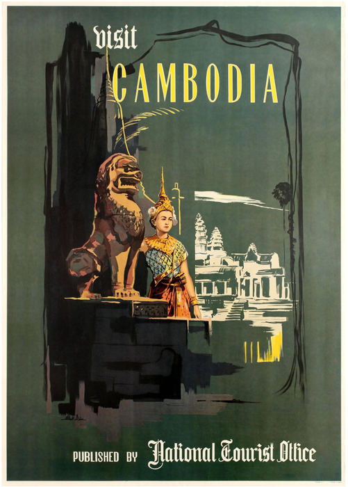 Vintage Travel Cambodia 'Visit Cambodia. Issued by National Tourist Board', circa. 1920-30's, Reproduction Vintage Art Deco Travel Poster