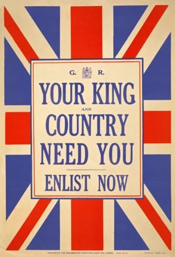 Vintage WWI British King & Country Need You Join Enlist Army World War 1 Recruitment Poster WW1 Wall Art Print | wall art poster – printed in Yorkshire