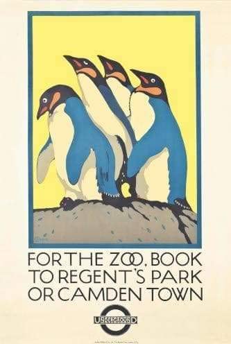 RPW Roystone Print Works Vintage London Underground 'Book to Camden Town or Regent's Park for The Zoo', 1921, Reproduction Vintage Poster wall art poster – printed in Yorkshire