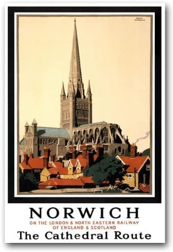 Vintage 1930's LNER Norwich Cathedral Railway Travel Poster Re-Print A4 & A3 wall art poster – printed in Yorkshire