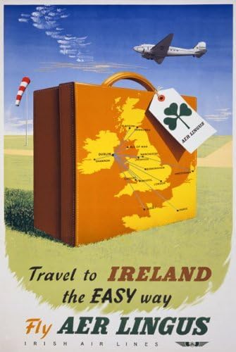 Vintage 1950's Travel To Ireland The Easy Way Irish Air Lines Travel Poster Wall Art A3 & A4 Re-Print wall art poster – printed in Yorkshire
