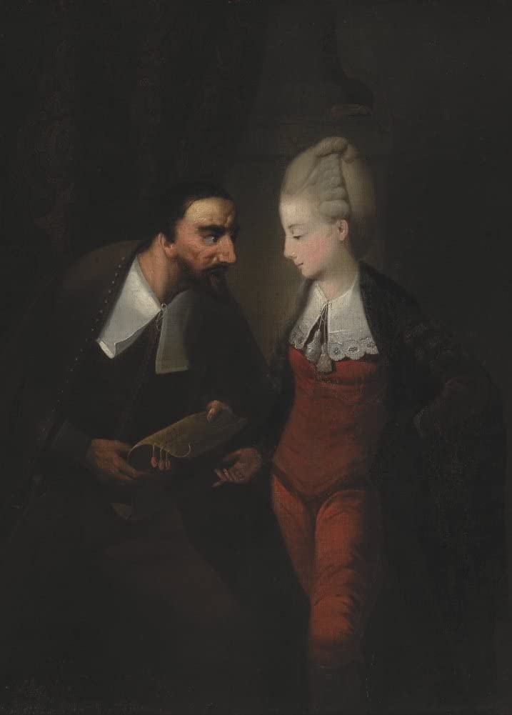 RPW Roystone Print Works Vintage Film and Theatre 'Shakespeare. The Merchant of Venice. Portia and Shylock', England, 1778, Edward Alcock, Reproduction 250gsm A4 & A3 Vintage Shakespeare Poster wall art poster – printed in Yorkshire