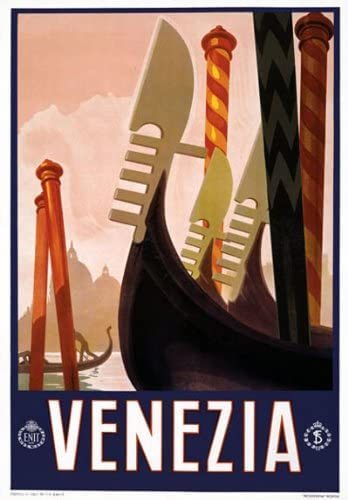 Vintage 1920's Italian Venezia Venice Gondola Italy Travel Poster Re-PrintÉ wall art poster – printed in Yorkshire