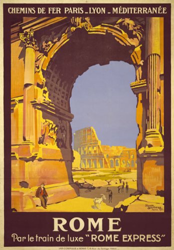 Vintage 1921 Italy Rome Express French Coliseum Railway Travel Poster Wall Art A3 & A4 Re-Print wall art poster – printed in Yorkshire