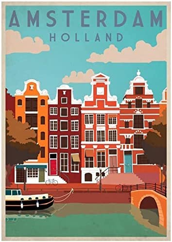 RPW Roystone Print Works Vintage Amsterdam Holland Travel Railway Poster Wall Art Print A4 & A3 wall art poster – printed in Yorkshire