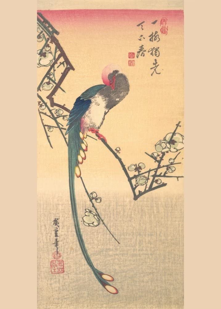 RPW Roystone Print Works Hiroshige 'Bird on a Plum Branch', Japan, 19th Century, Reproduction gloss A4 & A3 Vintage Classic Ukiyo-e Art Poster wall art poster – printed in Yorkshire